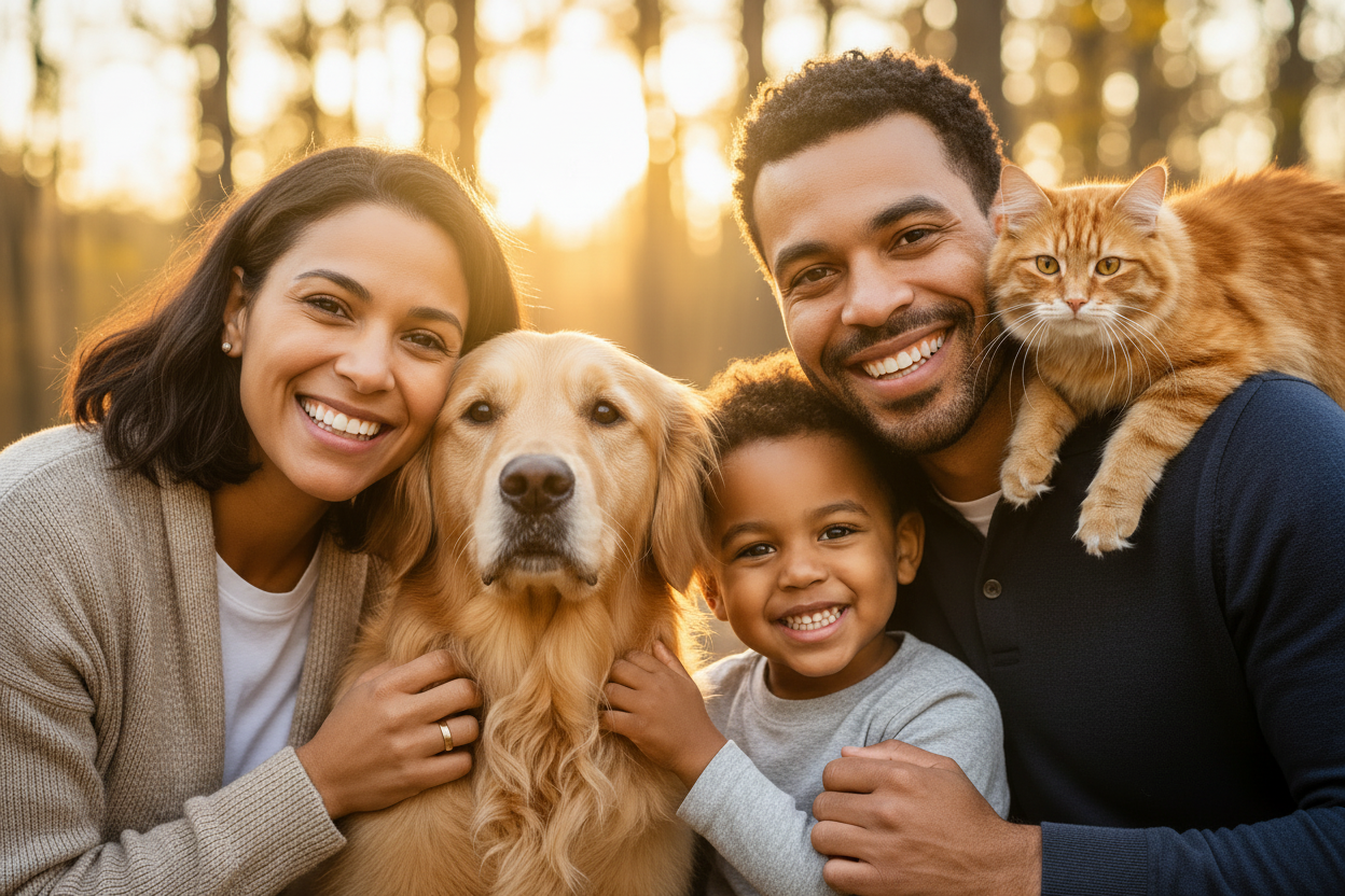 Family with pets portrait